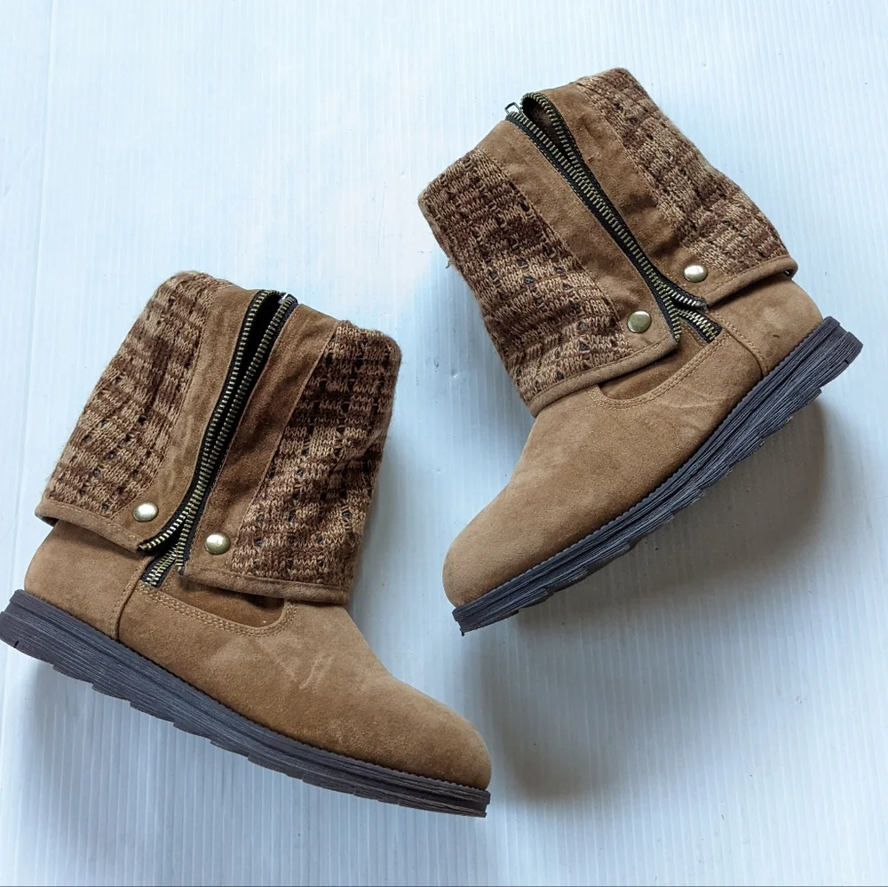 MUK LUKS Demi Foldover Water Resistant Winter Boots brown tall cuffed wool lined